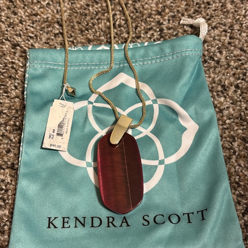 Kendra Scott Gold Chain Necklace with Burgundy Pendant